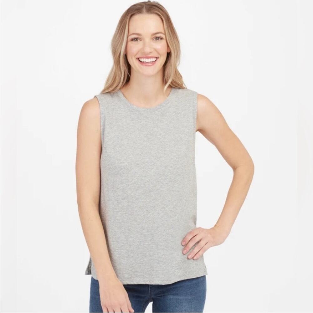 Spanx Pima Cotton Stretch Slub Muscle Tee Tank Top Heather Gray Plus Size 2X
